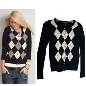 Willi Smith Vintage Y2K 100% Merino Wool Argyle Cardigan Sweater Preppy Minimal